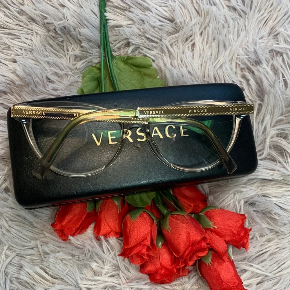 🌹VINTAGE Versace • Women's Clear Cat-Eye Optical Glasses - Clear Gold RX Frames